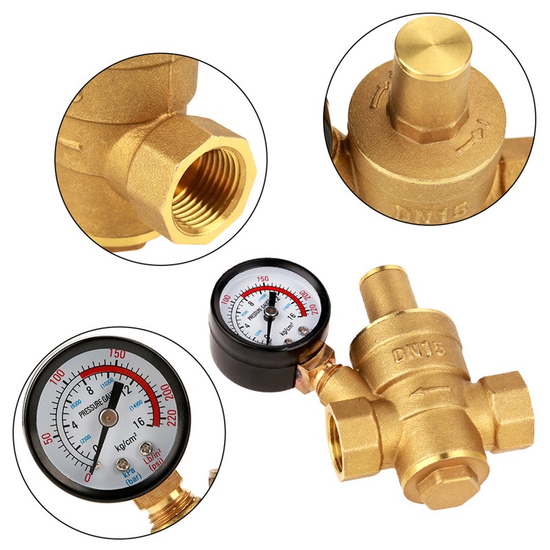 DN15 Brass Adjustable Water Pressure Regulator Reducer With Gauge Meter