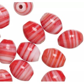 Bead, 20 Opaque Red & Pink Glass 11x9mm-12x10mm Oval with Swirl Beads*