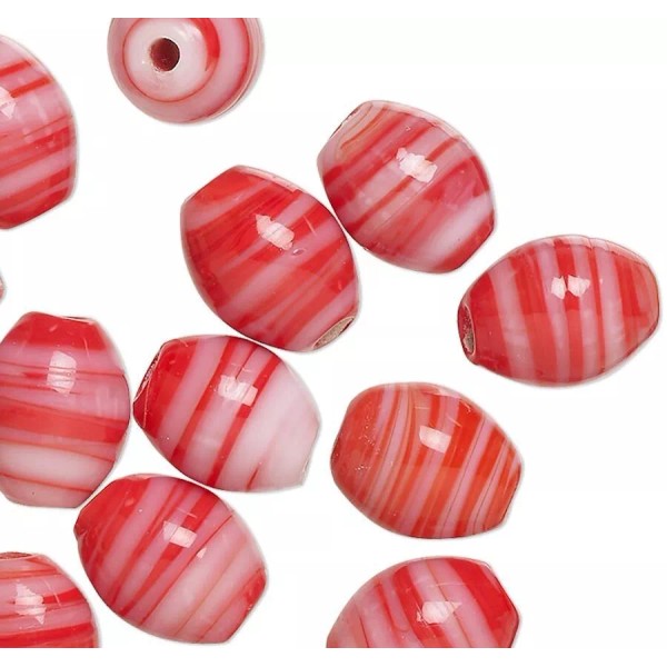 Bead, 20 Opaque Red & Pink Glass 11x9mm-12x10mm Oval with