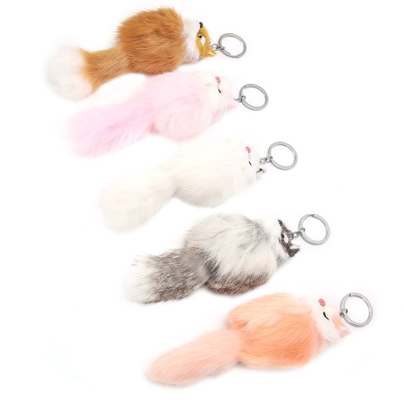 5pcs Handicraft Fluffy Animal Keychain Portable Cute Key Ring Car