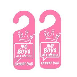 Girls Only No Boys Allowed Door Hanger Sign 3.5x9.5 Inch Girl Cave Sign for Nursery Toddler Room Decorations,2 Pcs