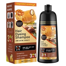 Chestnut Brown Hair Dye Shampoo 3 in 1 for Women & Men 100% Gray Hair Coverage - Herbal Ingredients Natural Plant Hair Color - Hair Dye in Minutes 500ML
