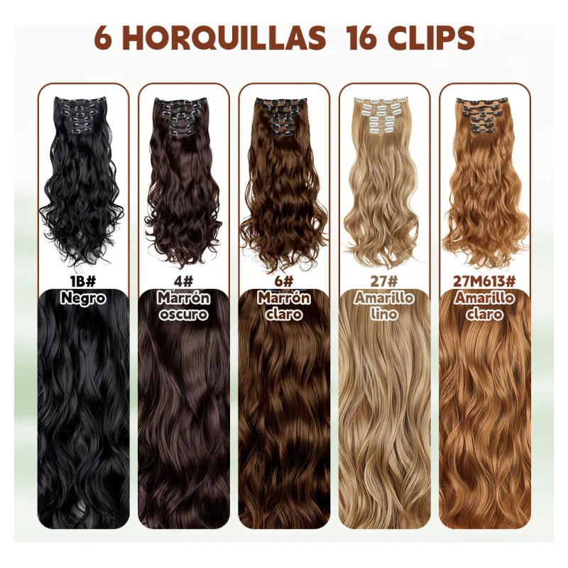 Extensiones De Cabello De Pelo Ondulado Cortinas Clip 6 Pzs