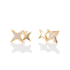 Namana Small Star Earrings in 925 Sterling Silver, Tiny Star Stud Earrings for Women and Girls, Simple Silver or Gold Stud Earrings for Women with Stars and Cubic Zirconia Stones, Sterling Silver