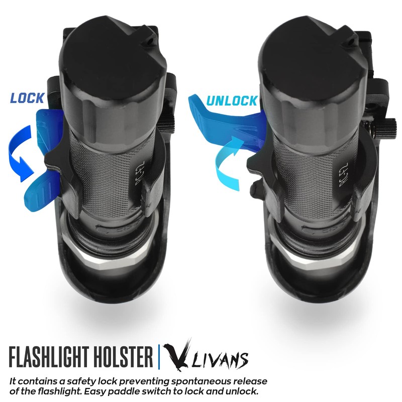 LIVANS Flashlight Holster for Belt, Flashlight Holder with Lever Side