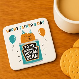 Red Ocean Funny Gift For Fathers Day MY FAVOURITE HUMAN BEAN Coaster Gift For Daddy Dad From Kids Daughter Son Present Dad Grandad Keepsake