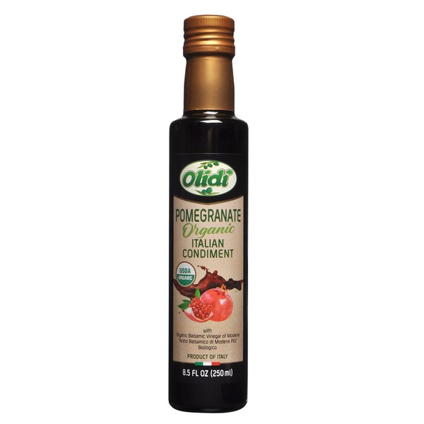 Olidi Pomegranate Flavored Balsamic Vinegar of Modena 8.5 oz (Pack of 2) Perfect for Salad Dressing, Pasta Salad, Ice Cream and Cocktails