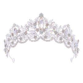 Woeoe Rhinestone Queen Tiara and Crown Silver Crystal Bride Wedding Crowns Bridal Women Crown Headband Princess Tiaras for Birthday Party Bridesmaids