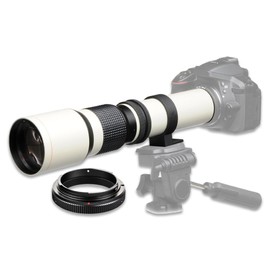 500mm f/8 Manual Telephoto Lens for Nikon D90, D500, D3000, D3100, D3200, D3300, D3400, D5000, D5100, D5200, D5300, D5500, D7000, D7100, D7200 DSLR Cameras - White