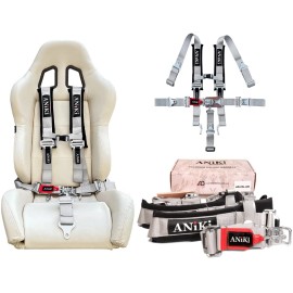 ANIKI GRAY 5 POINT 2" LATCH & LINK SEAT BELT HARNESS w/ SHOULDER PAD UTV ATV