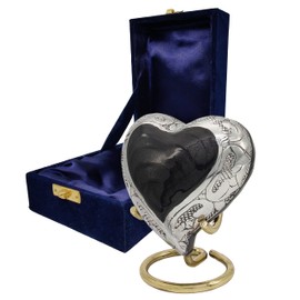 5MOONSUN5's Handcrafted Heart Urn Keepsake Cremation Urn for Human pet Ashes Engraved Urn Heart Shaped - Perfect for Adults & Infants Honor Your Loved One. Comes with Brass Stand & Premium Box