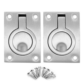 Jersvimc 2Pcs Marine Boat Ring Hatch Pull Handle, Flush Mount Cabinet Pulls Recessed Trap Door Handle 316 Stainless Steel Hidden Furniture Pull for Deck Drawer(Small Size)