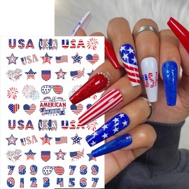6 Sheets 4th of July Nail Stickers for Nail Art Independence Day Nail Art Stickers 3D Self-Adhesive American Flag Nail Decals USA July 4 Patriotic Nail Design Decals for Women Girls Party Nail Decor