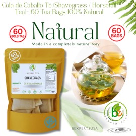 Cola de Caballo Té (Shavegrass/Horsetail Tea) – 60 Tea Bags – 100% Natural, Vegan, Herbal – Gluten-Free, Non-GMO – by Bexpertsusa