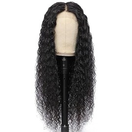 Lakaisa Human Hair Water Wave Human Hair Wig 4 x 1 Lace #1B Natural Black Glueless Wear and Go Wig Women's Real Hair Bleached Knots Pre Plucked Hairline with Baby Hair for Woman 14 Inches / 35.5 cm