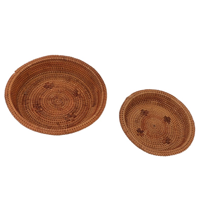2 PCS Round Rattan Basket Unique Texture Hand Woven Process