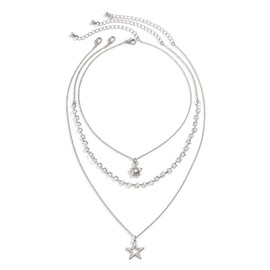 Todu 2-3 Pcs Y2k Necklace Layered Star Pendant Necklace Set Fashion Hollow Five-Pointed Star Choker Necklace Simple For Women Jewelry Gift （Style 2,3Pcs）