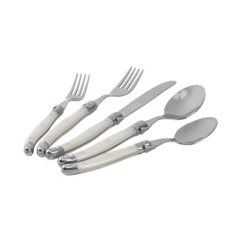 French Home Laguiole 20 Piece Flatware Set – Stainless Steel Flatware Set for 4 – Luxurious Pearl White Utensil Set with Knives, Spoons and Forks