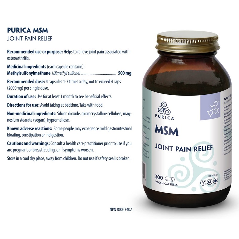 PURICA PURICA MSM, 300 Capsules - Enhanced Joint Support, Non-GMO