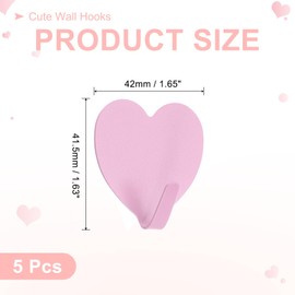 sourcing map Heart Shaped Decorative Wall Hooks, Pink, 5 Pcs