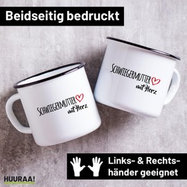 Huuraa Emaille Tasse Schwiegermutter mit Herz Geschenk 300ml Vintage Schwiegermutter Geschenkidee