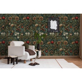 LaiTique Vintage Botanical Floral Wallpaper, Dark Green Woodland Garden Wallpaper for Home Decor | Self-Adhesive, Waterproof Vinyl, 17.7" x 236"