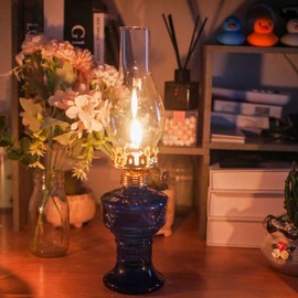 GXFCCYXT 2 Pieces Oil Lamps for Indoor Use Blue Vintage Kerosene Lamp Clear Hurricane Lamp Rustic Kerosene Lantern Oil Lantern for Home Emergency Lighting 13'' High