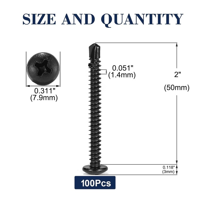 #8 x 2 Sheet Metal Screws 100Pcs 410 Stainless Steel