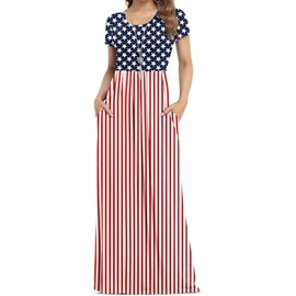 VIISHOW Patriotic 4th of July Dress for Women,Red White & Blue Stars and Stripes Party Outfit Casual Maxi Dress, Breathable Comfort Fit for Parades, Jie Flag, Small