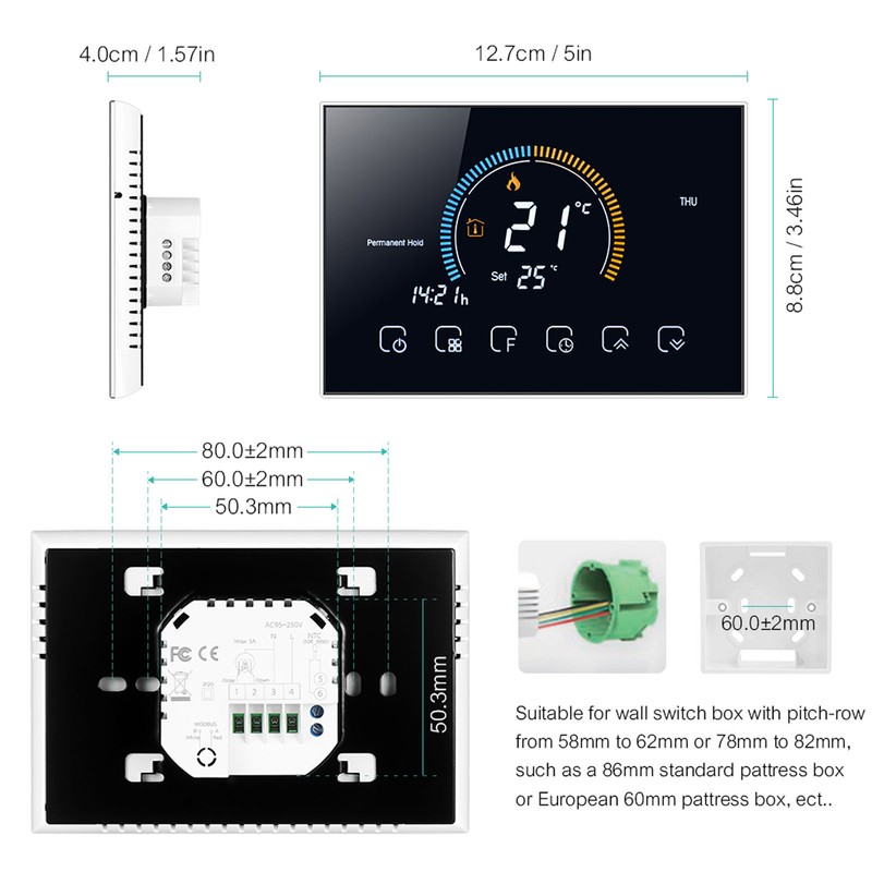 Intelligent Thermostat with LCD Touch Screen Temperature Controller for Home