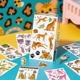 JoyfulGlam Jungle Party Decorations, Cheetah Print Birthday Decorations Kids Tattoos Temporary, Jungle Safari Party Favors Cheetah Decor Stickers for Boys Girls