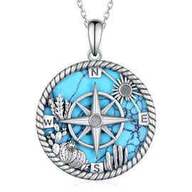 Compass Necklaces 925 Sterling Silver Compass Pendant Turquoise Necklace Travel Gifts for Women Compass Lover