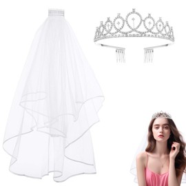 EULAPGOE Bride to Be Veil Sash, White Bride Crown Bridal Shower Engagement Favors Bachelorette Party Supplies Gift for Women