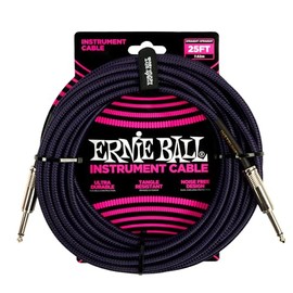 Ernie Ball - Cable de inserción recto trenzado de 25 pies, morado y negro, P06397