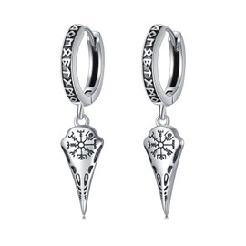 MEIDERBO Viking Runes Earrings 925 Sterling Silver Raven Drop Huggie Hoop Earrings Norse Viking Crow Jewelry Gifts for Men Women