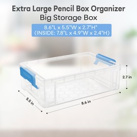 Extra Large Pencil Box, Plastic Hard Pencil Pen Case, Clear Crayon Box Bulk Marker Organizer, Plastic Storage Box Containers With Lids For Craft, Pen, Art, School Office Supplies(Multicolor 6 Pack)