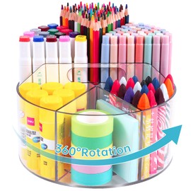 Hiborateed Large Acrylic Pen Holder for Desk, 6 Slots 360-Degree Rotating Pencil Holder Marker Organizer for Kids, Caddy Art Supply Organizer Crayon Organizers for Office School