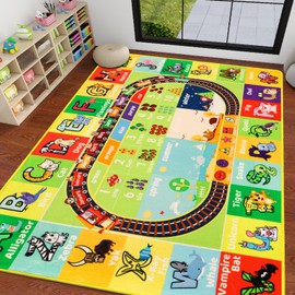 DINSUMRUG ABC Kids Rug for Playroom 59"×78.7" Baby Play Mat Alphabet Rug Animal Number Shape Classroom Rug Kids Playroom Rug Early Learning Carpet for Educational Learning & Game Area Preschool