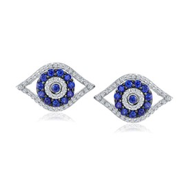DAYBYDAY Sterling Silver Evil Eye Earrings Dainty Moissanite Blue Sapphire Evil Eye Stud Earrings Protection Jewelry for Women