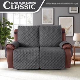 KinCam Waterproof Loveseat Recliner Cover, Non-Slip Reclining Couch Covers for 2 Seat, Recliner Sofa Cover Furniture Protector with Elastic Straps for Kids, Pets, Charcoal Gray