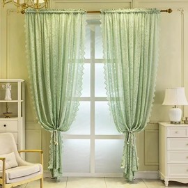 F-CHU Green Net Curtains for Windows 72 drop Voile Curtains Sheer Lace Curtains for Living Room Decor 2 Panels 55 W x 72L Inch (140cm x 183cm) Green Curtains