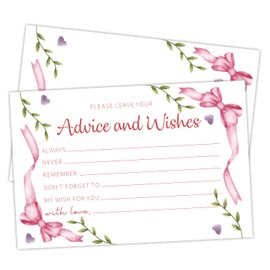 HQLOW 25 PCS Pink Floral Bow Wedding Advice Cards for Bridal Shower, Advice and Wishes for the Mr and Mrs, Party Decorations-04