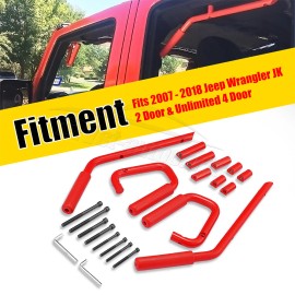 21ST Red Rust Front & Rear Grab Roll Bar Handles For 2007-2018 Jeep Wrangler JK JKU