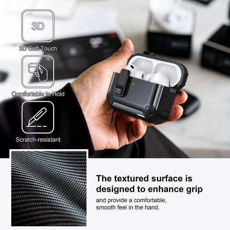 RFUNGUANGO for AirPods Pro 3 Case Carbon Fiber Series, Black