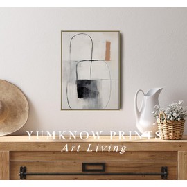 Minimalist Black and White Abstract Wood Framed Canvas Wall Art for Bedroom - Shapes Lines Strokes Splatter 12x16 Ready to Hang Living Room - Home Office Bathroom - Aesthetic Moody Texture Muted