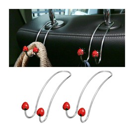 KANDUJIMU Strawberry Car Decor Hooks, 2 Pack Bling Diamond Seat Back Organizers, Auto Headrest Storage Hangers Hooks for Purse Handbag Clothes Grocery, Universal Car Accessories for Women (Red)