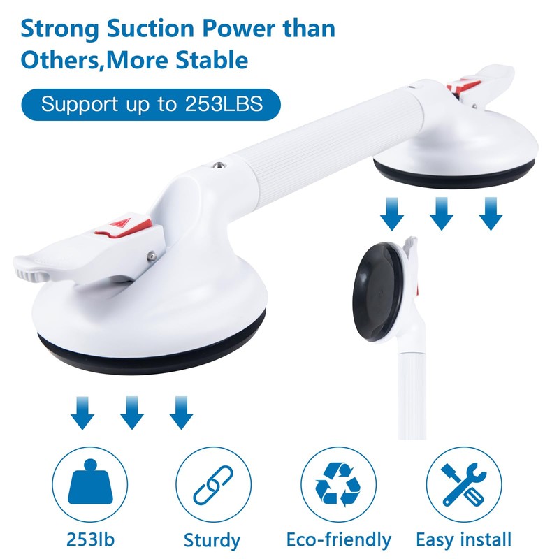 HEINSY 19inch Upgrade Suction Shower Grab Bar, Portable Shower Handle