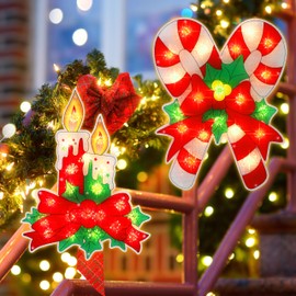 LAMPHOME 2 Pack Lighted Candy Cane and Candle Christmas Window Silhouette Lights Decorations,Window Sculpture Decoration for Christmas,Party,Home,Patio Lawn,Garden