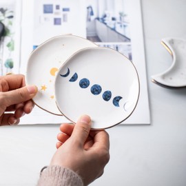 CEIERPH Ceramic Moon Jewelry Dish Tray Ring Holder, Small Decorative Trinket Dish for Rings Earrings Necklaces, Present for Wife and Mom, 4.5 Inch