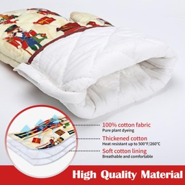 Arquiel Christmas Oven Glove and Pot Holder Set of 4, 100% Cotton Cooking Gloves, Christmas Nutcracker, Heat Resistant Kitchen Glove for Cooking, Baking, Barbecuing, Gift